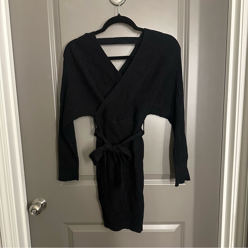 Windsor Black Ribbed Knit Sweater Dress